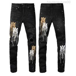 Miri Distressed Ripped Biker Embroidery Patch Hole Cool Fit Motorcycle Style High Quality Trend Cotton