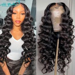 Synthetic Wigs Ali Grace13x4 HD Transparent Lace Frontal Wig Loose Wave Front Human Hair Natural PrePlucked For Women 231027