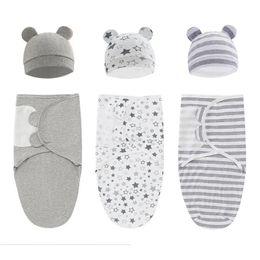 Sleeping Bags Cotton Swaddle Wrap and Hat Set Boys Girls born Bag Adjustable Infant Babies Stuff 06M 231026