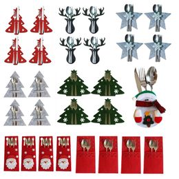 Christmas Decorations 4pcs Elk Shaped Knife Fork Cutlery Bag Kitchen Tableware Holder 2024 Year Xmas Party Dinner Table Decoration 231027