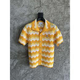 Casablanca Ocean Wave Pattern Casual Knitted Sweater Aloha shirt Knitted Hollow Cardigan casablanc