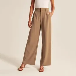 Women's Pants High Waist Tailored Wide Leg Women Spring Summer Casual Loose Office Suitpants Ladies All-Match Straight Trousers