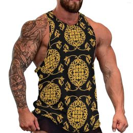 Men's Tank Tops Gold Baroque Daily Top Vintage Print Gym Mens Custom Sportswear Sleeveless Shirts Big Size