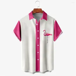 Mens Casual Shirts 3D For Hawaiian Flamingo Pattern Tops Fashion Harajuku Summer Sleeves Shirt 2023 Oversized Tee Male Clothing