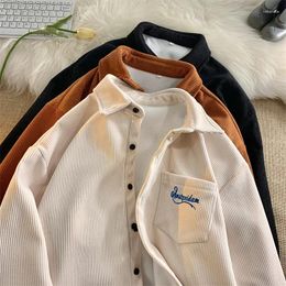 Men's Casual Shirts Spring Autumn Corduroy Long Sleeve Shirt Loose Handsome Warm Velvet Jackets Men Overcoat Male Clothes