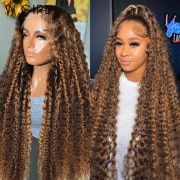 Synthetic Wigs WIGIRL 30 32Inch Honey Highlight Deep Wave Frontal Wig 13x6 Hd Lace Brazilian Ombre Coloured 13x4 Curly Human Hair For Women 231027