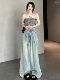 Women's Jeans Retro Wide Leg Fashion Loose Fit Dropping Floor Flare Pants Korean Versatile StreetWear Y2k Female