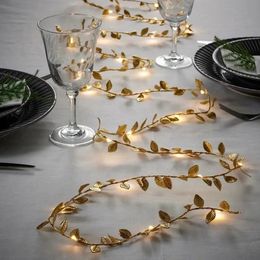 Christmas Decorations 1PC 2M 20LED Golden Tiny Leaves Fairy Light Battery Powerd Led Copper Wire String Lights For Wedding Home Party DIY Xmas Decor 231027