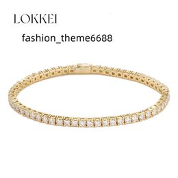 LOKKEI Non-tarnish Gold Plated 3MM Moissanite Diamond Tennis Bracelet for Women Hip-Hop Style Jewellery Wholesale