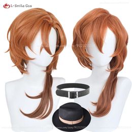 Catsuit Costumes High Quality Anime Bungo Stray Dogs Chuya Nakahara Chuuya Cosplay 55cm Orange Gradient Heat Resistant Hair Wigs + Wig Cap