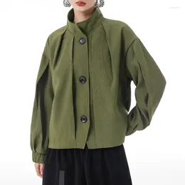 Women's Jackets Korean Asual Long Sleeved Short Jacket Autumn Loose Fitting Retro Fashion Minimalist Outerwear Military Green Black Top
