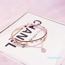 Whole- Rose Gold Stainless Steel Bracelets Bangles Female Heart Forever Love Brand Charm Bracelet for Women Famous Jewelry226a