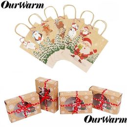 Christmas Decorations Ourwarm 12Pcs Kraft Paper Gift Box Candy Bags Party Supplies Packing New Year 201006 Drop Delivery Home Garden F Dhil0