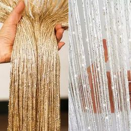 Curtain Shiny Tassel Silver Line String 100x200cm Valance Living Room Divider Wedding DIY Home Decor 231027