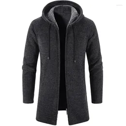 Men's Sweaters Autumn Mid-length Cardigan Coat Winter Solid Thick Warm Zipper Casual Knitwear Sweatercoat Windbreaker Tops