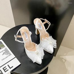 Sandals Pointed Platform Lace Bow Women's Stiletto High Heels Buckle White Summer Gladiator Shoes Elegant Ladies Wedding