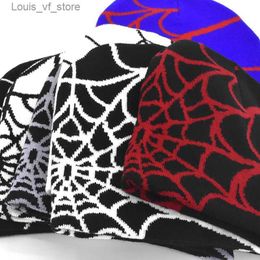 Beanie/Skull Caps Gothic Spider Pattern Wool Knitted Hat Y2K Women Men Beanie Winter Warm Beanies Men Grunge Hip Hop Casual Skullies Outdoor T2301027