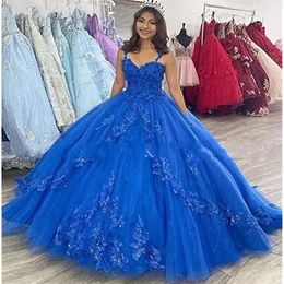 Royal Blue Ball Gown Quinceanera Dresses Off Shoulder Sweep Train Beads Cascading Ruffles Long Formal Prom Party Gowns for Sweet 15
