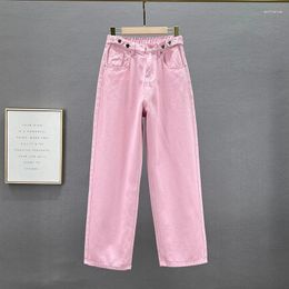 Women's Jeans Loose Wide-Leg For Women 2023 Spring Elastic Waist Mop Pants Fashion Pink Denim Trousers Girls Students Jean