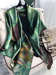 Scarves BYSIFA| Brand Green Pure Silk Scarf Femmes Foulard Spring Fall 100% Mulberry Silk Scarves Shawls Fall Winter Long Scarves Hijabs 231027