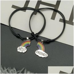 Charm Bracelets 2 Pcs/Lots Rainbow Best Friend Bracelet Adjustable Friendship Couple Gift Hand Bracelets Wholesale Drop Drop Dhgarden Otuep