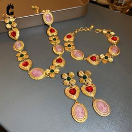 Wedding Jewellery Sets Mediaeval Flower Heart Drop Necklace VINTAGE Temperament Collar Chain Necklaces Female Set 231025