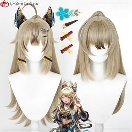 Catsuit Costumes Game Impact 75cm Light Linen Kirara Genshin Cosplay Wig Hairpins Props Heat Resistant Hair Party Wigs