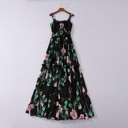 European and American women's clothing 2020 summer new style Sleeveless rose print Condole belt fashion Pleated dress275S