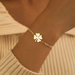 Charm Bracelets Stainless Steel Classic Lucky Clovers Pendant Hip Hop Bracelet For Women Jewelry Nonfading Highquality Everyday Wear 231027