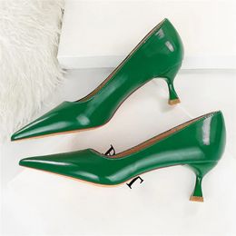 Dress Shoes Women 6cm High Heels Pumps Lady Plus Size Wedding Stiletto Middle Low Kitten Heels Green Party Fashion Office Prom Shoes 231026