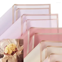 Decorative Flowers 20pcs/Pack Flower Wrapping Paper Golden Border Rose Korean Style Half Transparent Gift Packing Florist Bouquet Material