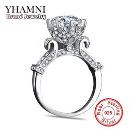 YHAMNI Original 100% Pure 925 Sterling Silver Ring with 1 Carat SONA CZ Diamond Flower Ring Original Design Ring Jewellery XJ29022954