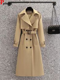 Women's Trench Coats Double Breasted Khaki Long Trench Coat Vintage Classic Slim Windbreaker Casaco Women Casual Gabardina Chaquetas Korean Abrigos 231026