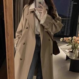 Women's Trench Coats Korean Classic Khaki Long Women Fashion Belt Windbreaker Spring Autumn Overcoat Double Breasted Winter Coat