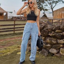 Women's Jeans 2023 Classic Denim Quality Wash Multi-pocket Design Blue Overalls Straight Trousers Casual Pants Women