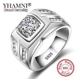 YHAMNI Original Solid 925 Silver Rings For Men Sona 1 Carat Diamant Engagement Rings Cubic Zirconia Wedding Rings Men Jewellery 04 D277I