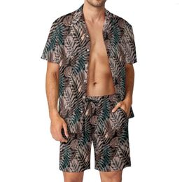 Men's Tracksuits Tropical Plants Men Sets Leaves Print Casual Shorts Beach Shirt Set Summer Trendy Graphic Suit Short Sleeves Oversized