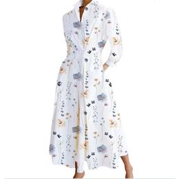 2024 New Designer Women's Dress Fashion Long Sleeve V-neck Printed Robe Elegant Vestido Designer Dress Outfits Leisure women's skirt Women's top8RS0