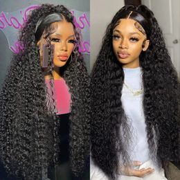 Synthetic Wigs Human Hair Brazilian Deep Wave Frontal Wig 13x4 Transparent Lace Curly PrePlucked For Women Bling 231027