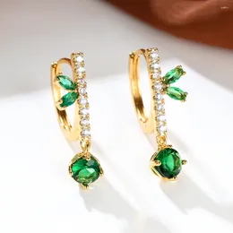 Dangle Earrings Trendy 14K Gold Plated Emerald Green Zircon Hoop Simple Line Shape Small Huggies For Women Design Jewel