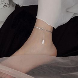 Anklets Metiseko 925 Silver Snake Chain Anklet Real Silver Not Allergic Ankle Bracelet on the Leg for Women Summer Beach Holiday Party 231027