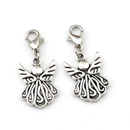 100pcs Antique Silver Angel Wing Lobster Clasps Charm Pendants For Jewellery Making Bracelet Necklace DIY Accessories 15x35 5mm A-49315t