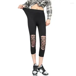 Women's Leggings Spring Summer Women Thin Black High Elastic Mesh Patchwork Three-Quarter Pant Ladies Casual Slim Pants