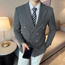 Men's Suits Double-breasted Suit Single Piece Male Slim 2023 Autumn And Winter Mens Blazer Jacket Casual Coat Plaid Fashion Black White