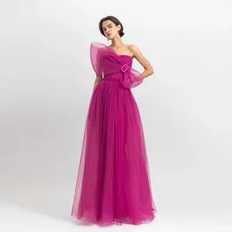 Casual Dresses Bow-like Strapless Fully-pleated Long Prom Gown Fuchsia Party Elegant A Line Formal Occasion Dress Vestidos De Festa