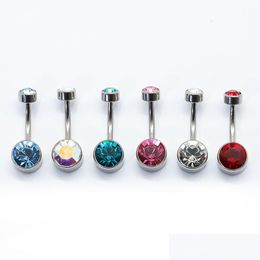 Navel Bell Button Rings 6Pcs/Lot G23 Piercing Belly Internally Threaded Crystal Gem Piercings Body Jewellery For Women 14G Drop Deliv Dh5Qe