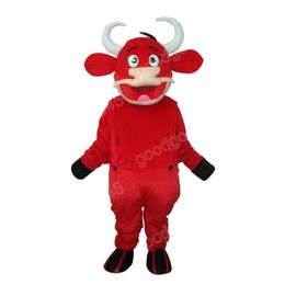 2024 Adult Size Red Cow Mascot Costumes Halloween Fancy Party Dress Cartoon Character Carnival Xmas Advertising Birthday Party Costume Unisex Outfit