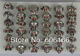 Mix order Skull with Red Eyes Rings Ghost Punk Gothic Biker Bright Silver Tone Metal Alloy Ring Fashion Jewellery 36pcs/lot