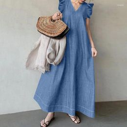 Casual Dresses One Piece Denim Korean Fashion Dress For Women 2023 Spring Summer Ladies Oversized Maxi Jean Long Robe Female