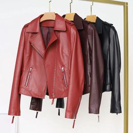 Women's Leather 2023 High Quality Genuine Sheepskin Coat Female Spring Autumn Real Jackets Women Motorcycle Jacket F